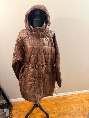 Free People Quilted Hooded Long Puffer Coat — Brown